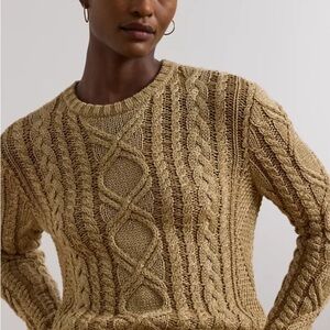Aran-Knit Metallic Crewneck Sweater size M